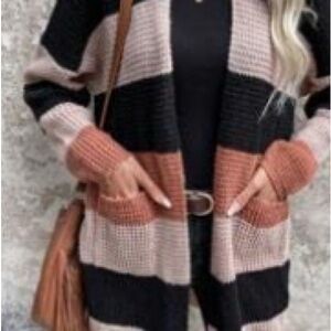 SHEIN Black and Pink Striped Cardigan